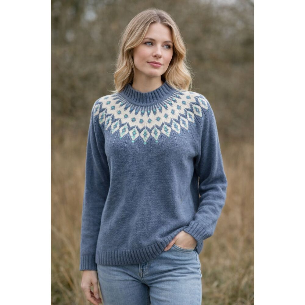 Jennifer Moore Beaded High Neck Long Sleeve Sweater L